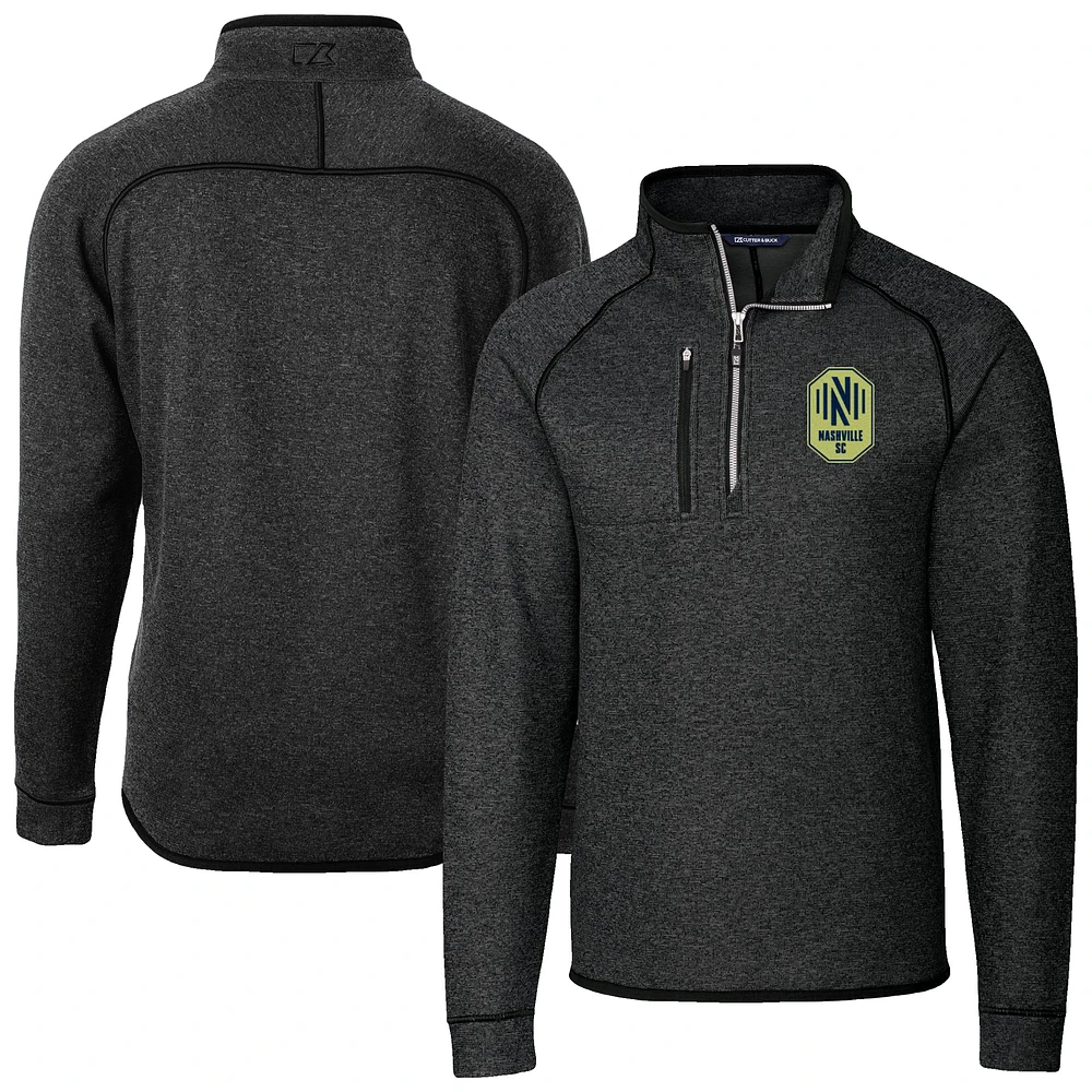 Men's Cutter & Buck Heather Charcoal Nashville SC Big Tall Mainsail Sweater-Knit Half-Zip Pullover Top