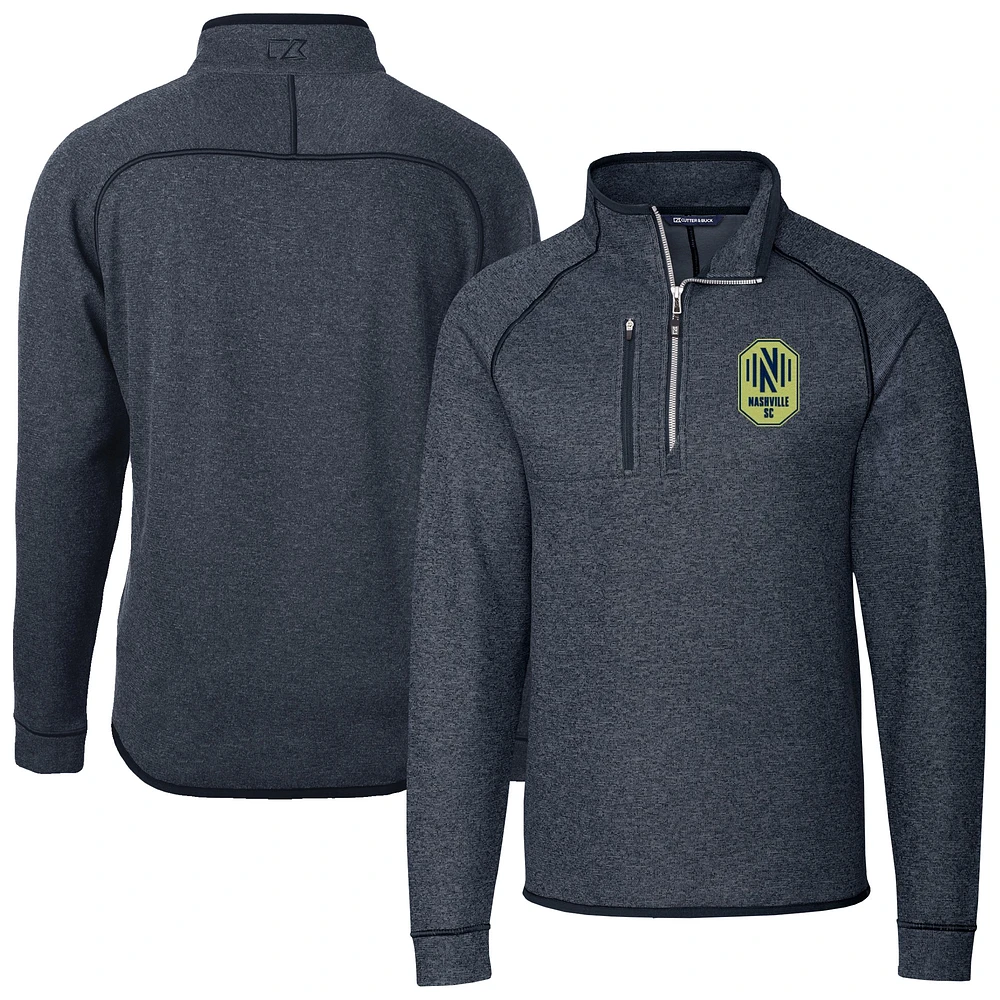 Men's Cutter & Buck Heather Navy Nashville SC Big Tall Mainsail Sweater-Knit Half-Zip Pullover Top