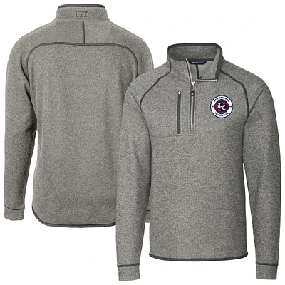 Men's Cutter & Buck Heather Gray New England Revolution Big Tall Mainsail Sweater-Knit Half-Zip Pullover Top
