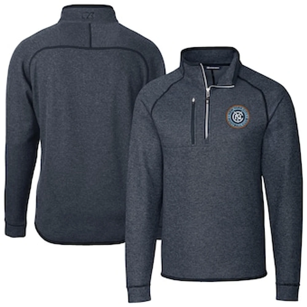 Men's Cutter & Buck Heather Navy New York City FC Big Tall Mainsail Sweater-Knit Half-Zip Pullover Top