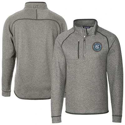 Men's Cutter & Buck Heather Gray New York City FC Big Tall Mainsail Sweater-Knit Half-Zip Pullover Top