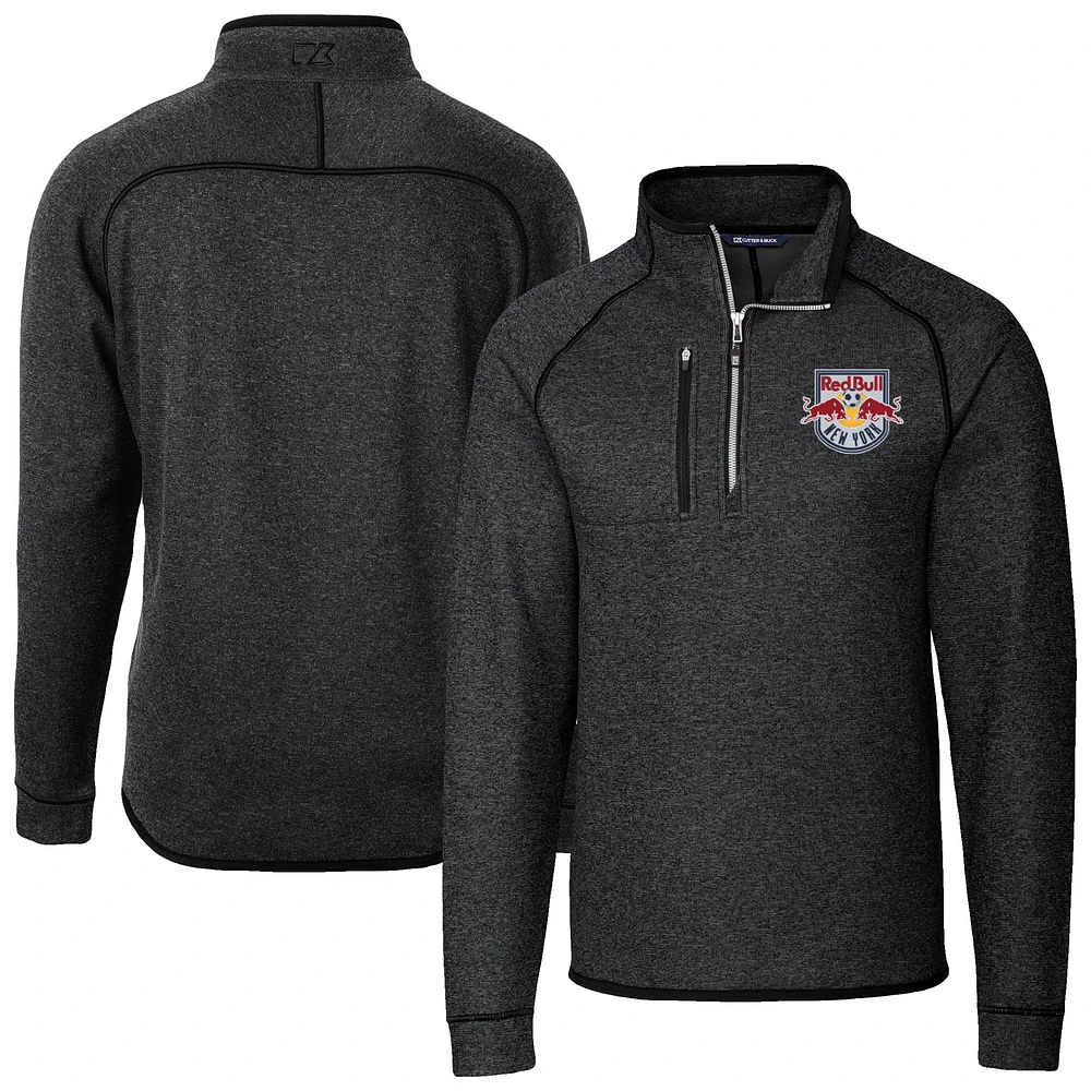 Men's Cutter & Buck Heather Charcoal New York Red Bulls Big Tall Mainsail Sweater-Knit Half-Zip Pullover Top