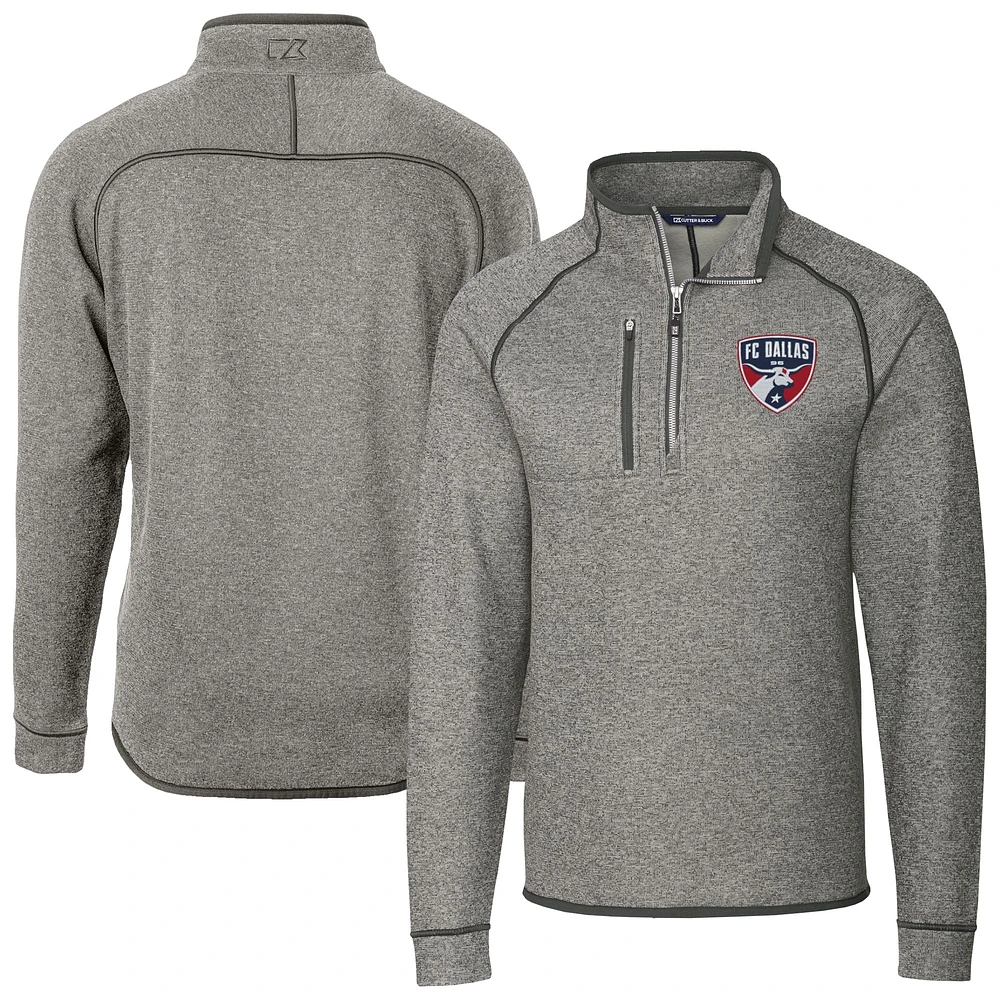 Men's Cutter & Buck Heather Gray FC Dallas Big Tall Mainsail Sweater-Knit Half-Zip Pullover Top