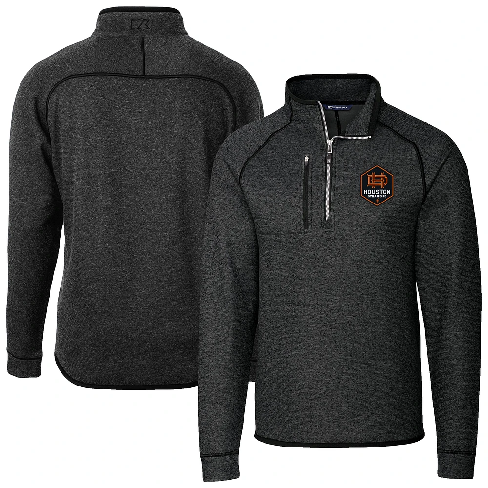 Men's Cutter & Buck Heather Charcoal Houston Dynamo FC Big Tall Mainsail Sweater-Knit Half-Zip Pullover Top