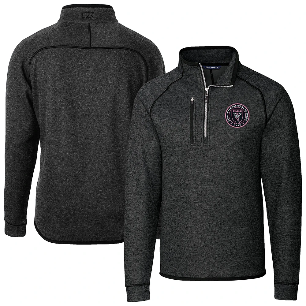 Men's Cutter & Buck Heather Charcoal Inter Miami CF Big Tall Mainsail Sweater-Knit Half-Zip Pullover Top
