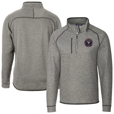 Men's Cutter & Buck Heather Gray Inter Miami CF Big Tall Mainsail Sweater-Knit Half-Zip Pullover Top