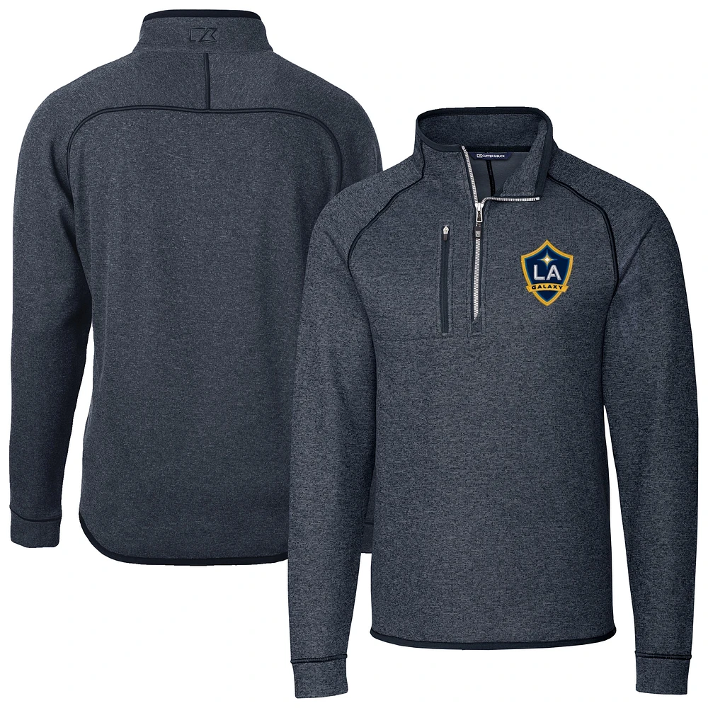 Men's Cutter & Buck Heather Navy LA Galaxy Big Tall Mainsail Sweater-Knit Half-Zip Pullover Top