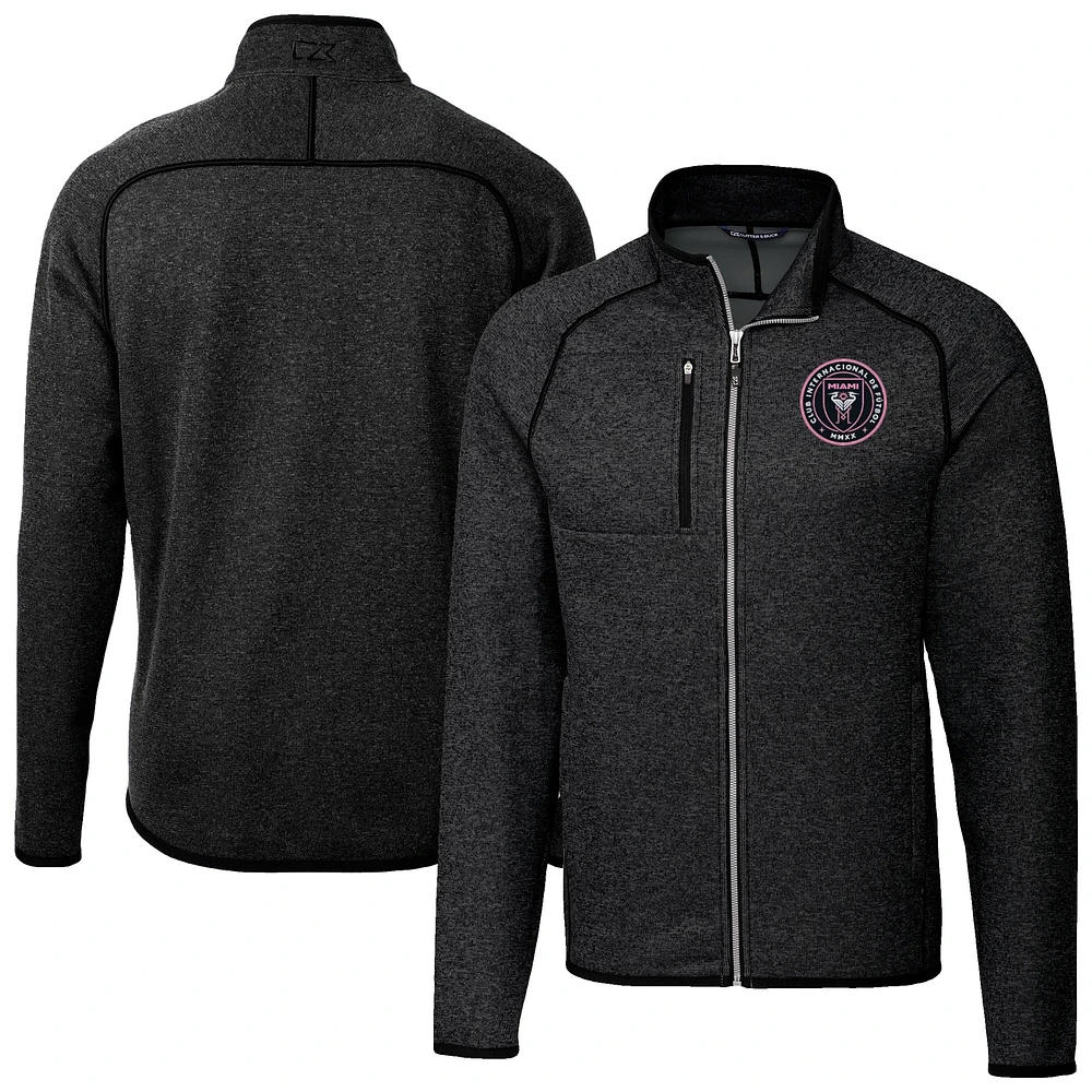 Men's Cutter & Buck Heather Charcoal Inter Miami CF Big Tall Mainsail Sweater-Knit Full-Zip Jacket