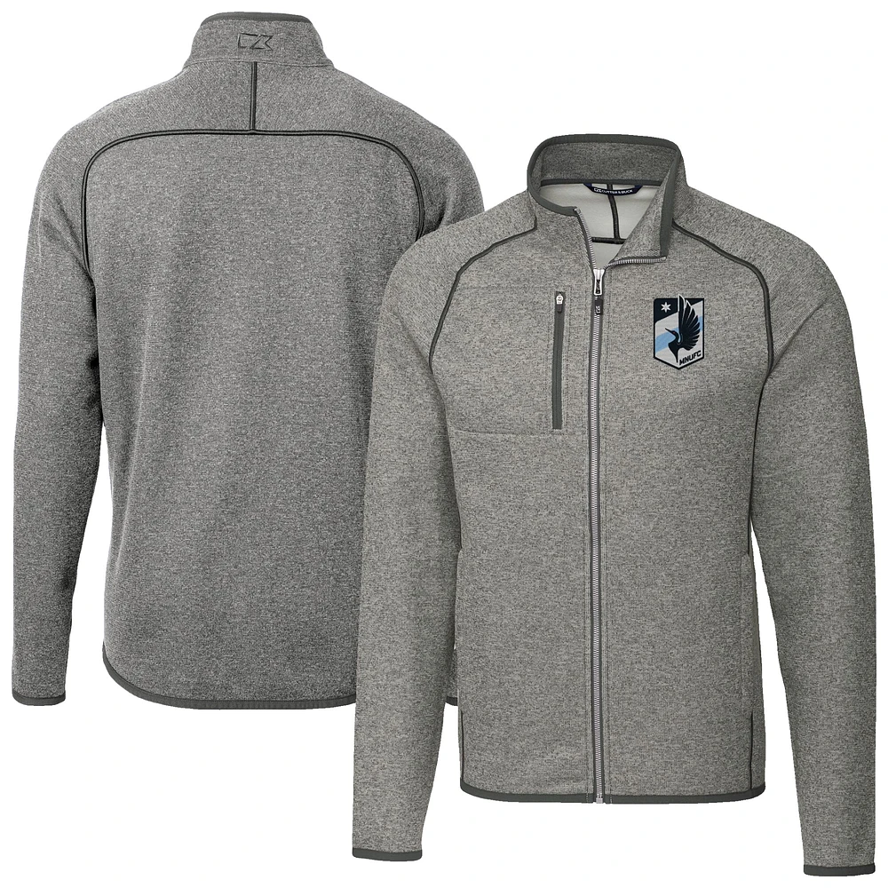 Men's Cutter & Buck Heather Gray Minnesota United FC Big Tall Mainsail Sweater-Knit Full-Zip Jacket