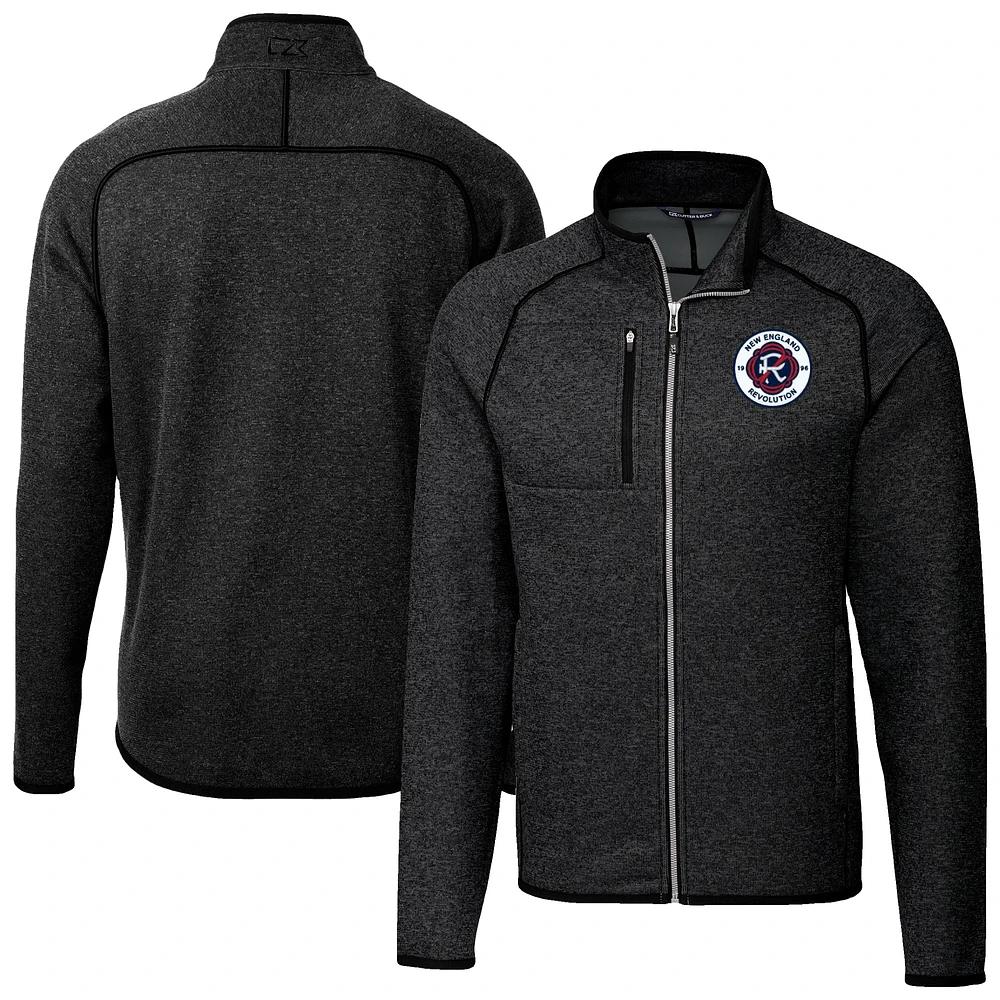 Men's Cutter & Buck Heather Charcoal New England Revolution Big Tall Mainsail Sweater-Knit Full-Zip Jacket