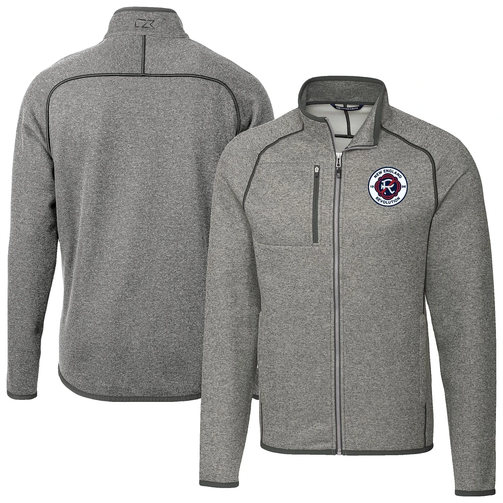 Men's Cutter & Buck Heather Gray New England Revolution Big Tall Mainsail Sweater-Knit Full-Zip Jacket