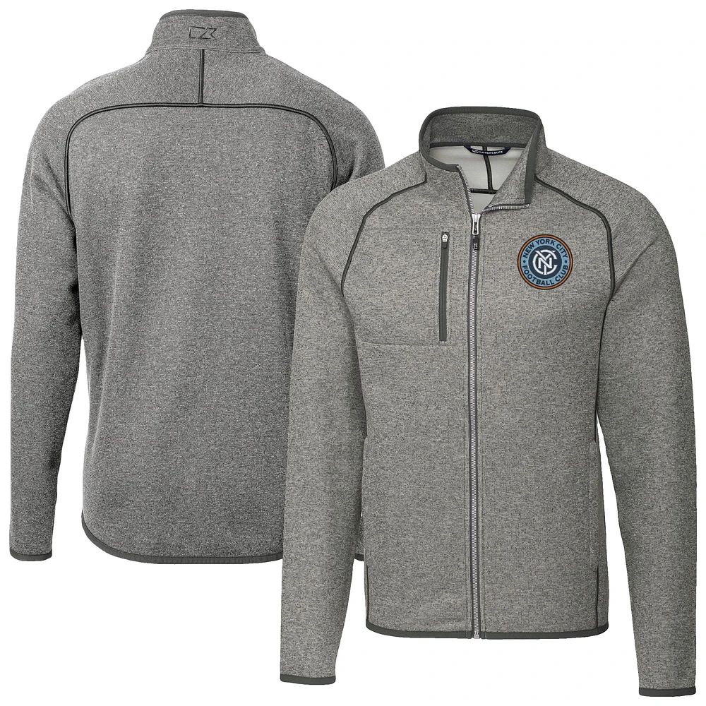 Men's Cutter & Buck Heather Gray New York City FC Big Tall Mainsail Sweater-Knit Full-Zip Jacket