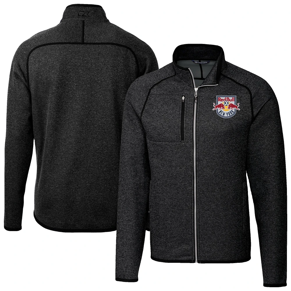 Men's Cutter & Buck Heather Charcoal New York Red Bulls Big Tall Mainsail Sweater-Knit Full-Zip Jacket