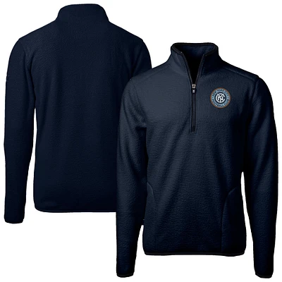 Men's Cutter & Buck Navy New York City FC Big Tall Cascade Eco Sherpa Fleece Quarter-Zip Pullover Jacket
