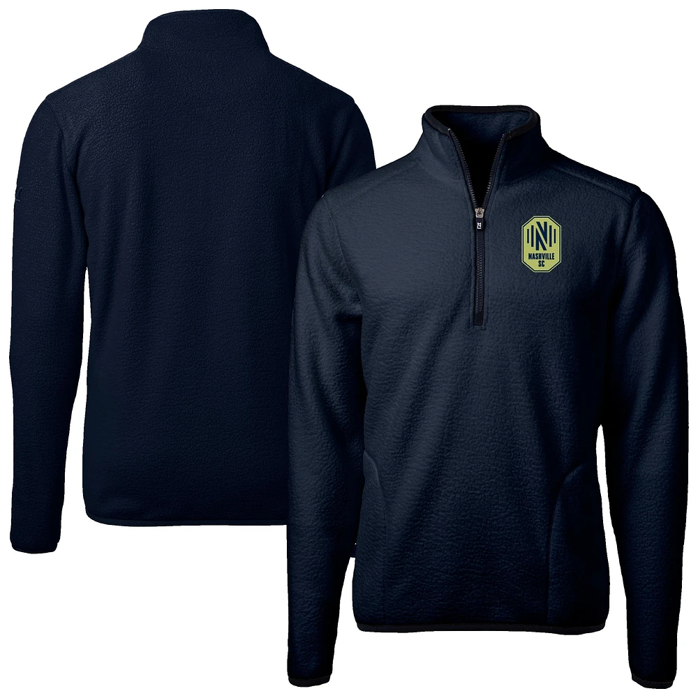 Men's Cutter & Buck Navy Nashville SC Big Tall Cascade Eco Sherpa Fleece Quarter-Zip Pullover Jacket