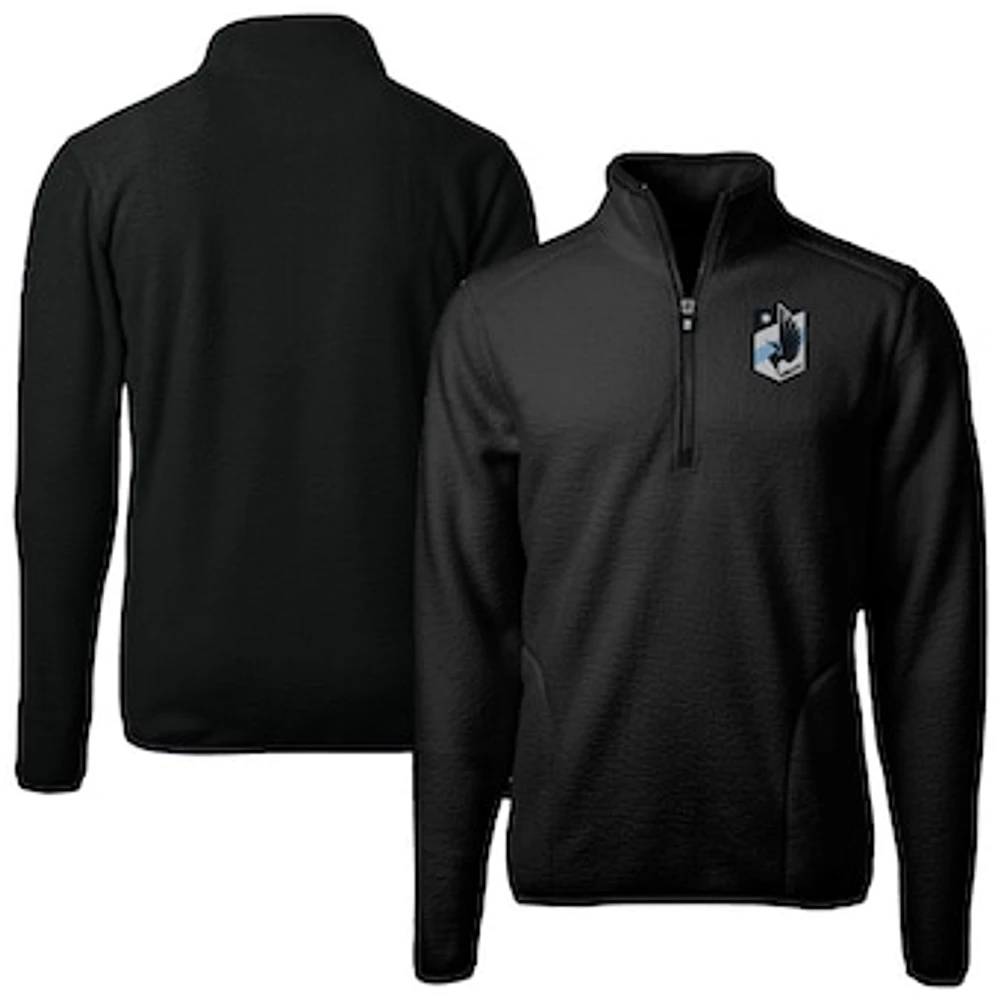 Men's Cutter & Buck Black Minnesota United FC Big Tall Cascade Eco Sherpa Fleece Quarter-Zip Pullover Jacket