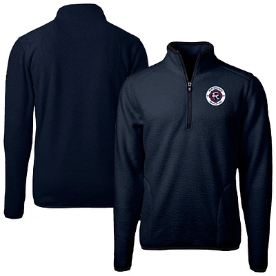 Men's Cutter & Buck Navy New England Revolution Big Tall Cascade Eco Sherpa Fleece Quarter-Zip Pullover Jacket