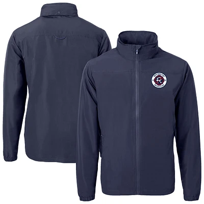 Men's Cutter & Buck Navy New England Revolution Big Tall Charter Eco Knit Recycled Full-Zip Hoodie Jacket