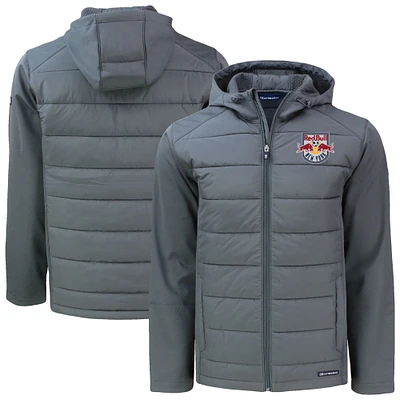 Men's Cutter & Buck Gray New York Red Bulls Big Tall Evoke Hybrid Eco Softshell Recycled Full-Zip Hoodie Jacket