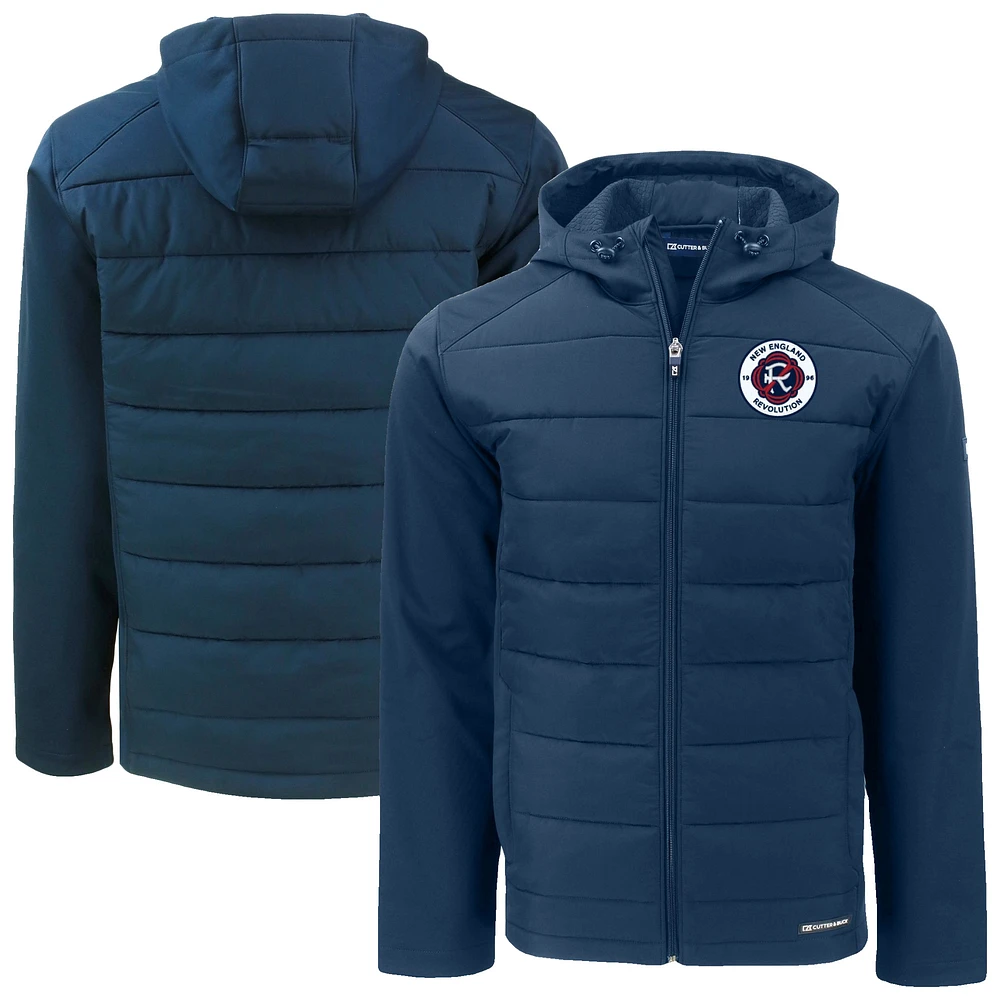 Men's Cutter & Buck Navy New England Revolution Big Tall Evoke Hybrid Eco Softshell Recycled Full-Zip Hoodie Jacket