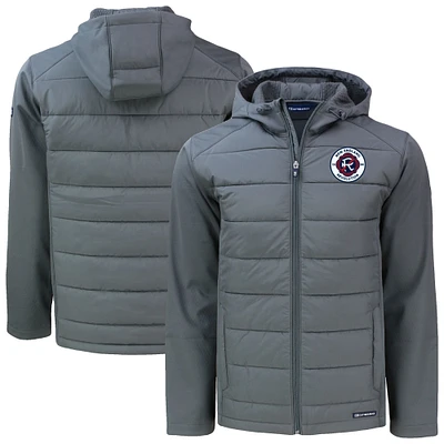Men's Cutter & Buck Gray New England Revolution Big Tall Evoke Hybrid Eco Softshell Recycled Full-Zip Hoodie Jacket