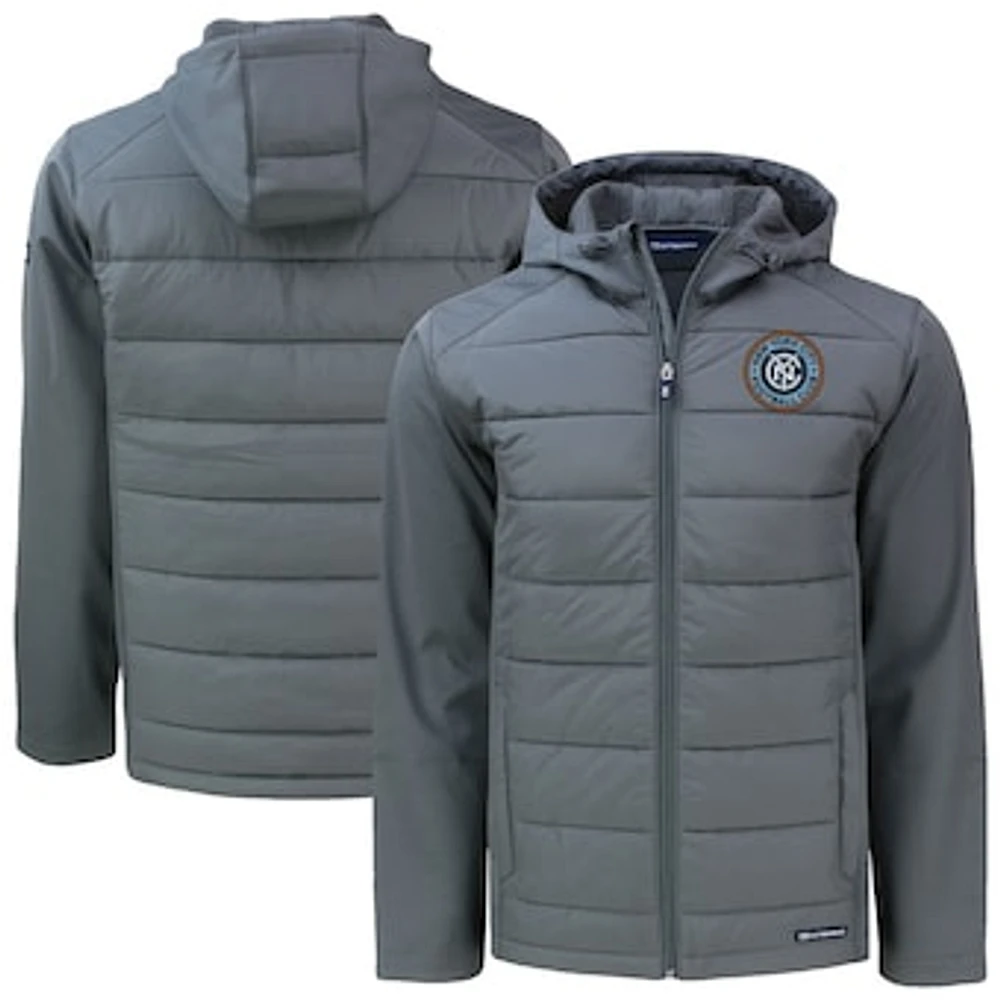Men's Cutter & Buck Gray New York City FC Big Tall Evoke Hybrid Eco Softshell Recycled Full-Zip Hoodie Jacket