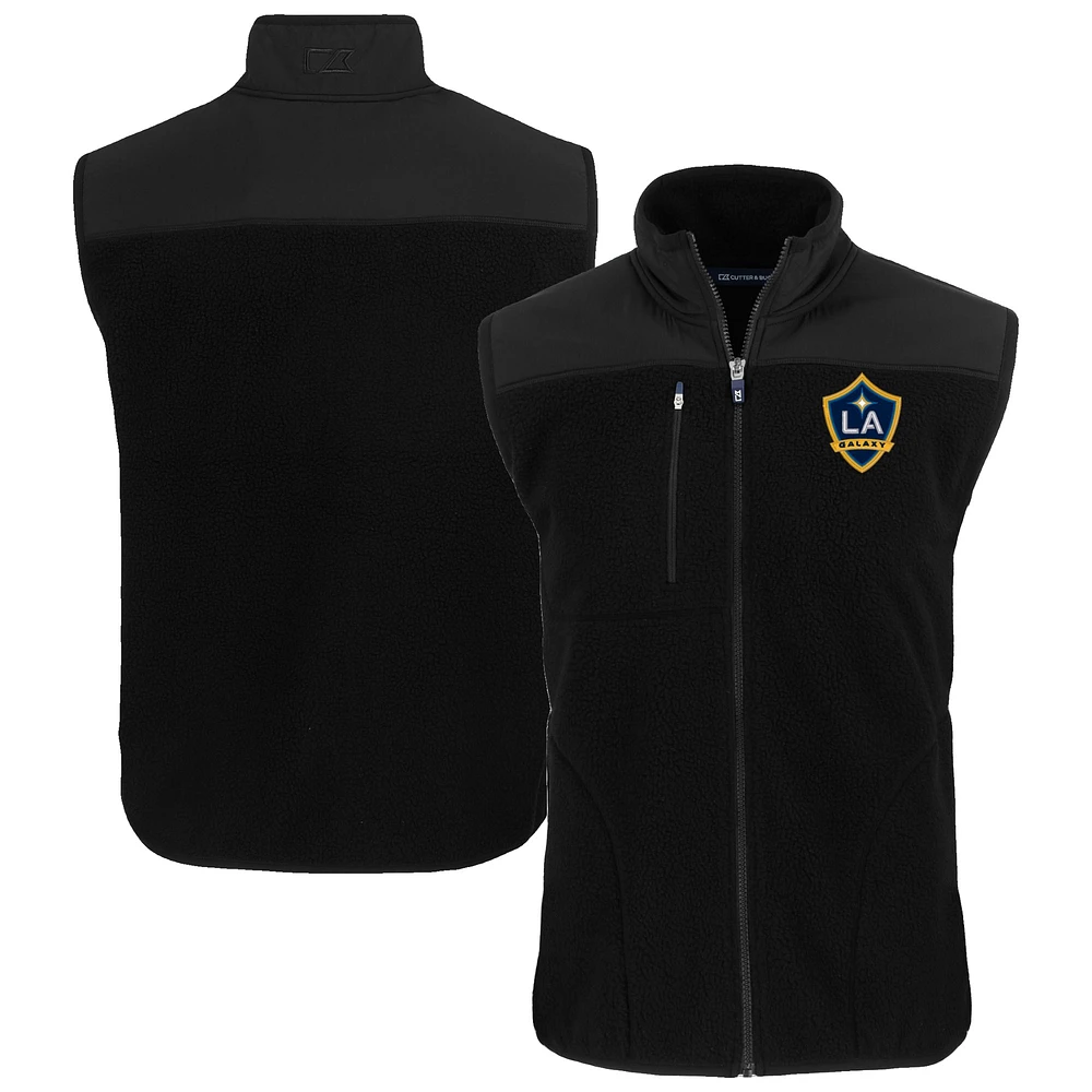 Men's Cutter & Buck Black LA Galaxy Big Tall Cascade Eco Sherpa Fleece Full-Zip Vest