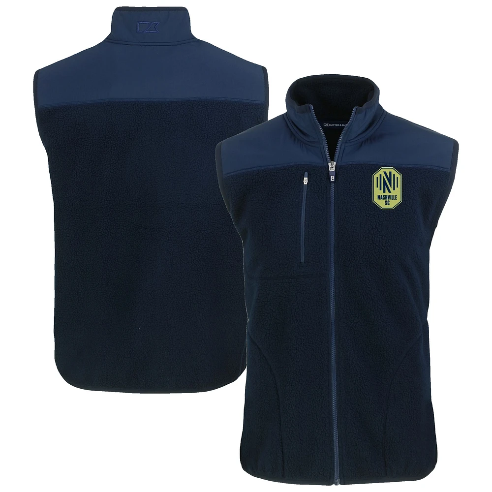 Men's Cutter & Buck Navy Nashville SC Big Tall Cascade Eco Sherpa Fleece Full-Zip Vest