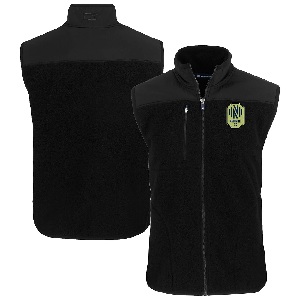 Men's Cutter & Buck Black Nashville SC Big Tall Cascade Eco Sherpa Fleece Full-Zip Vest