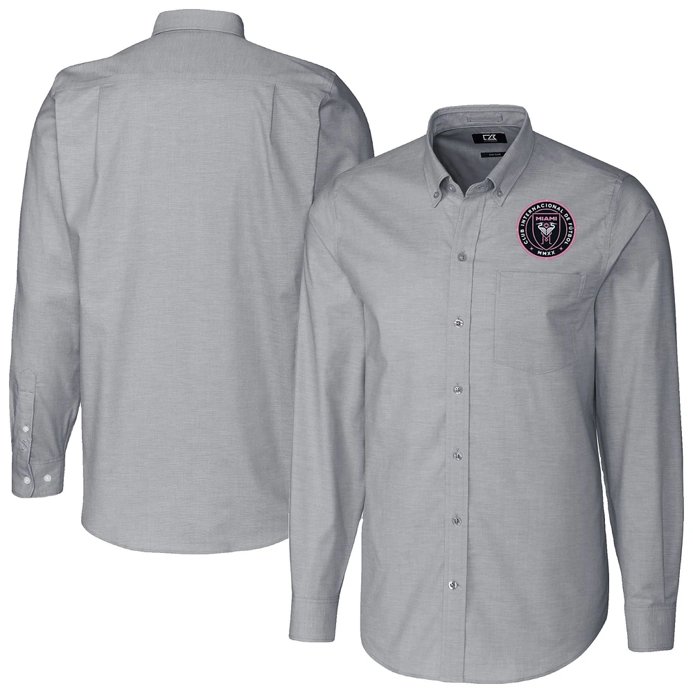 Men's Cutter & Buck Charcoal Inter Miami CF Big Tall Stretch Oxford Long Sleeve Dress Shirt