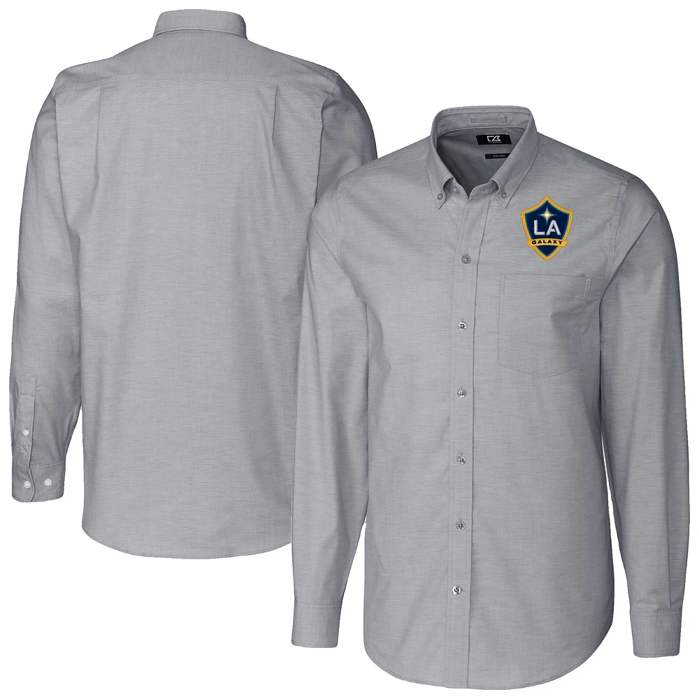 Men's Cutter & Buck Charcoal LA Galaxy Big Tall Stretch Oxford Long Sleeve Dress Shirt