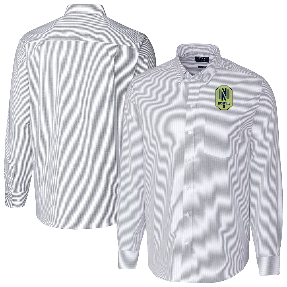 Men's Cutter & Buck Light Blue Nashville SC Big Tall Stretch Oxford Stripe Tri-Blend Long Sleeve Dress Shirt
