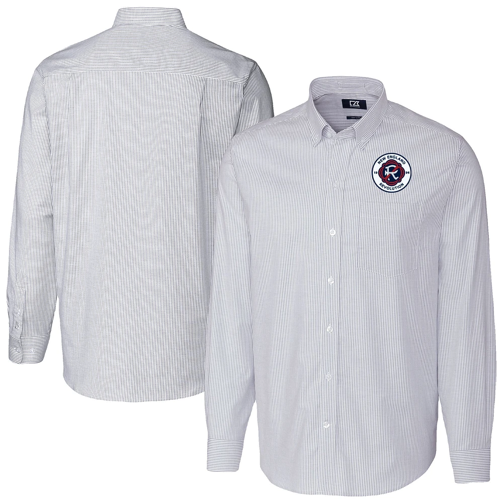 Men's Cutter & Buck Light Blue New England Revolution Big Tall Stretch Oxford Stripe Tri-Blend Long Sleeve Dress Shirt