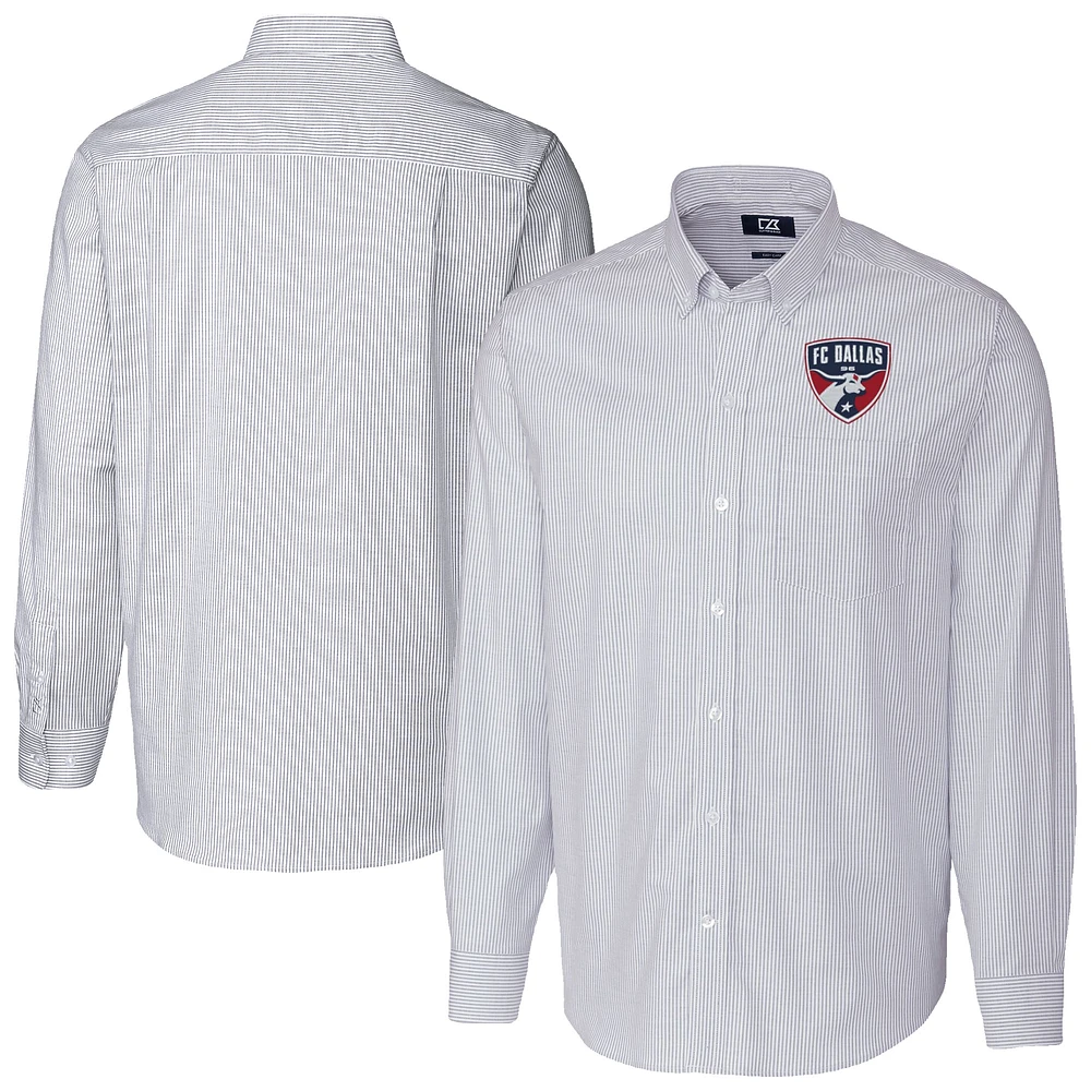 Men's Cutter & Buck Light Blue FC Dallas Big Tall Stretch Oxford Stripe Tri-Blend Long Sleeve Dress Shirt