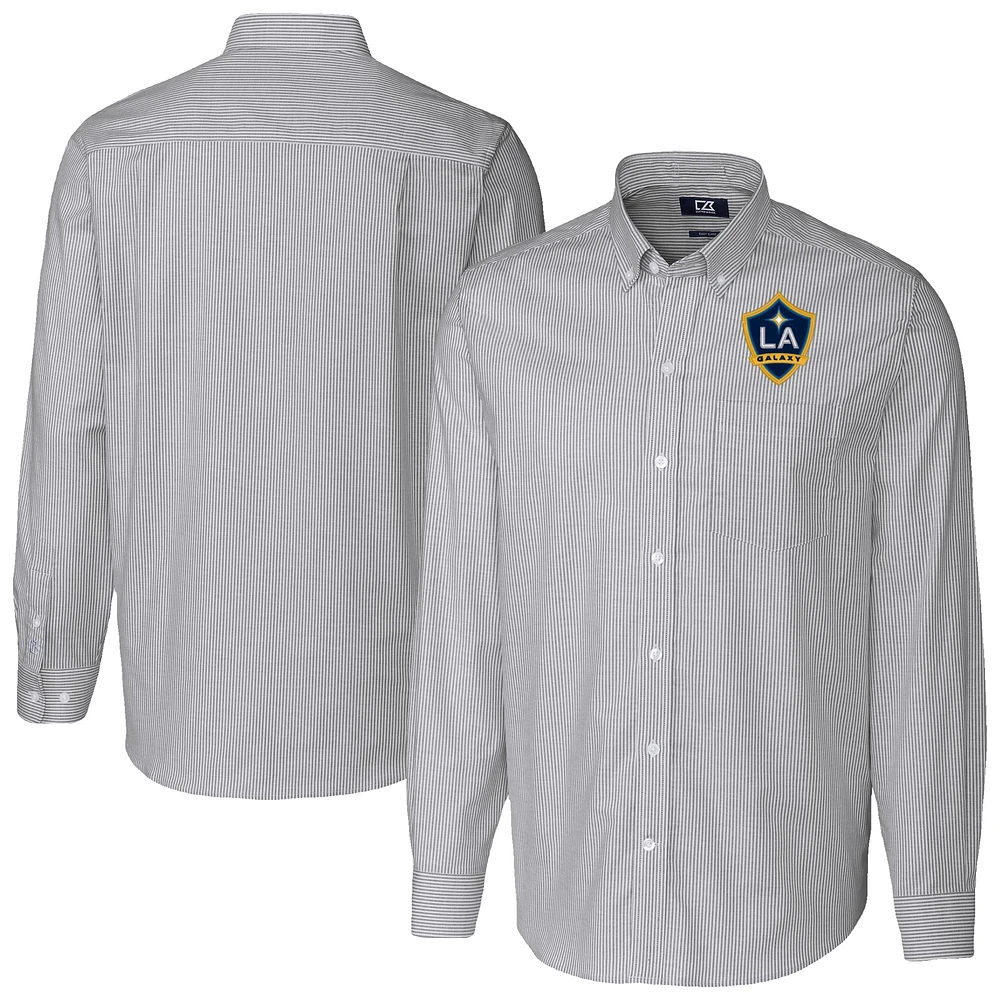 Men's Cutter & Buck Charcoal LA Galaxy Big Tall Stretch Oxford Stripe Tri-Blend Long Sleeve Dress Shirt
