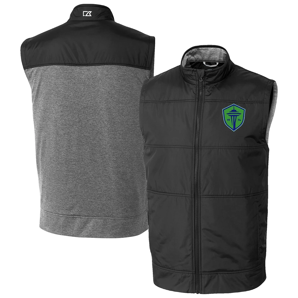 Men's Cutter & Buck Black Seattle Sounders FC Stealth Hybrid Quilted Windbreaker Full-Zip Vest