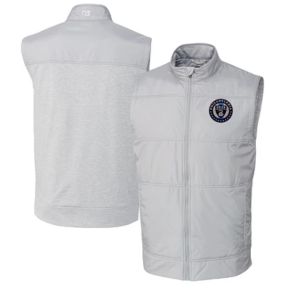Men's Cutter & Buck Gray Philadelphia Union Big Tall Stealth Hybrid Quilted Windbreaker Full-Zip Vest