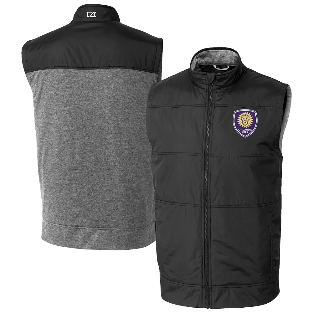 Men's Cutter & Buck Black Orlando City SC Big Tall Stealth Hybrid Quilted Windbreaker Full-Zip Vest