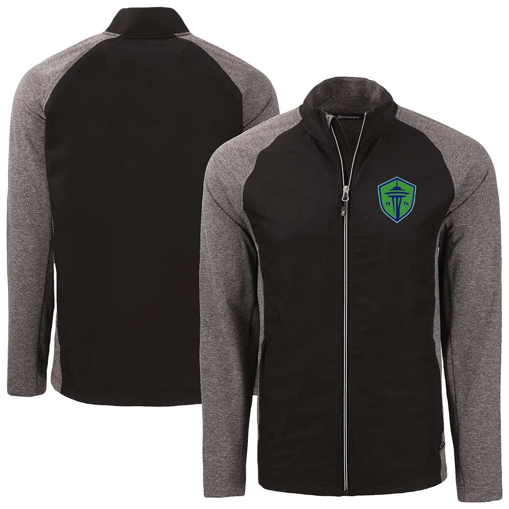 Men's Cutter & Buck Heather Black Seattle Sounders FC Adapt Eco Knit Hybrid Recycled Full-Zip Jacket