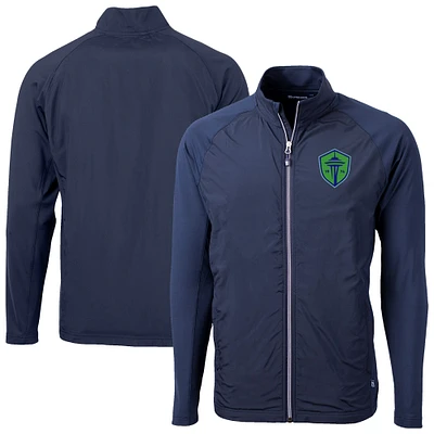 Men's Cutter & Buck Navy Seattle Sounders FC Adapt Eco Knit Hybrid Recycled Full-Zip Jacket