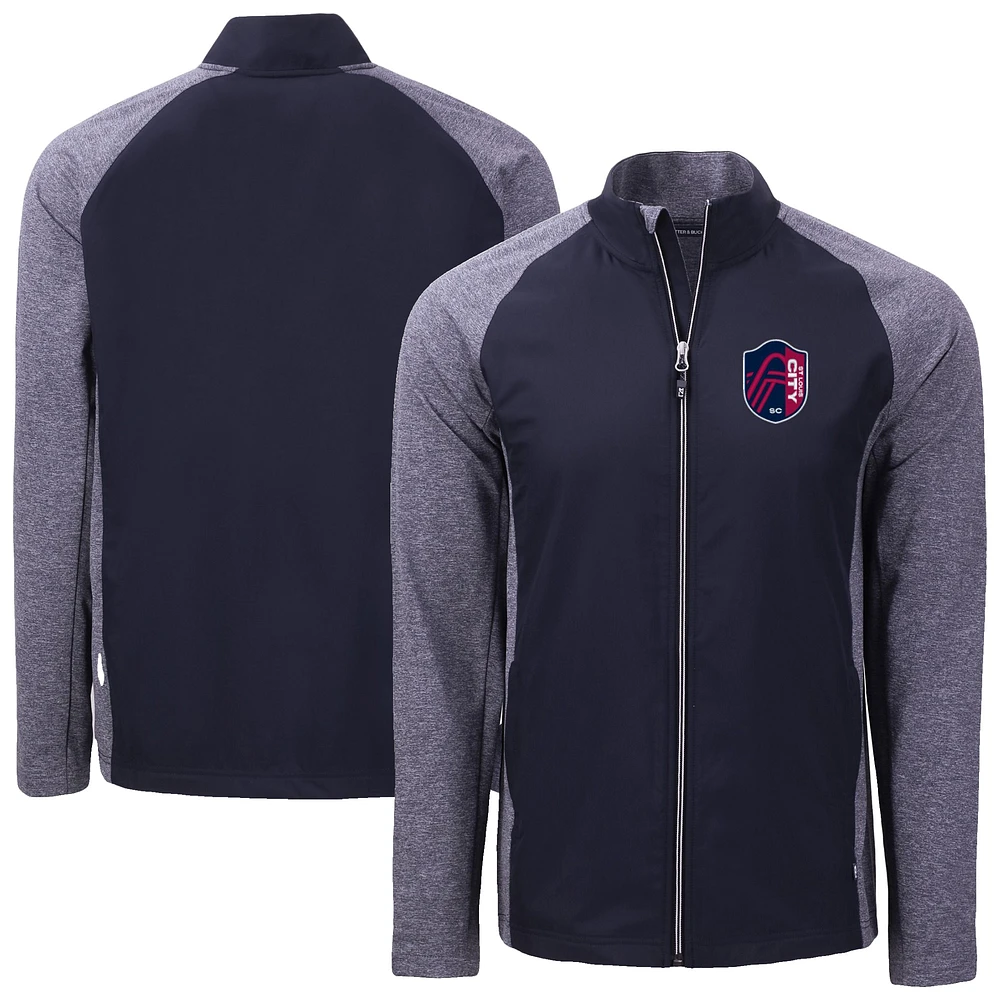 Men's Cutter & Buck Heather Navy St. Louis City SC Adapt Eco Knit Hybrid Recycled Full-Zip Jacket