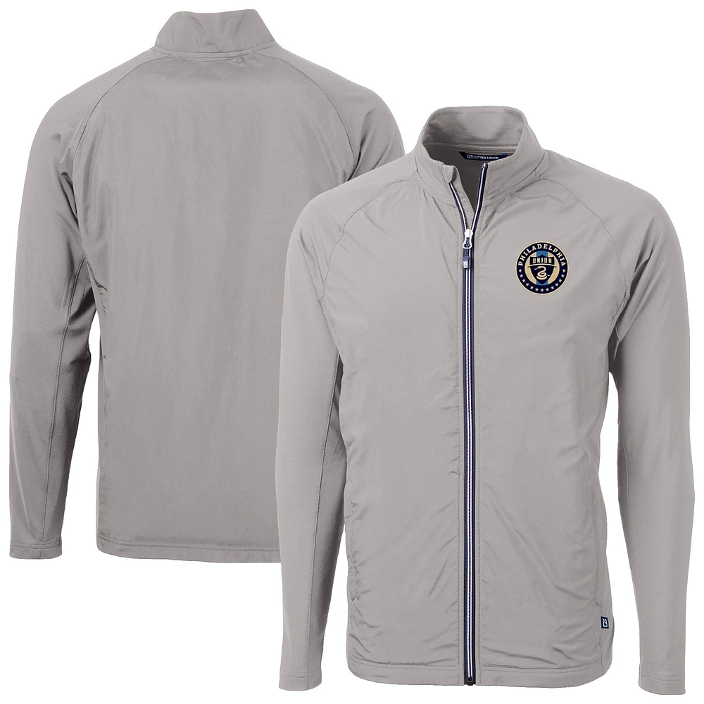 Men's Cutter & Buck Gray Philadelphia Union Adapt Eco Knit Hybrid Recycled Full-Zip Jacket
