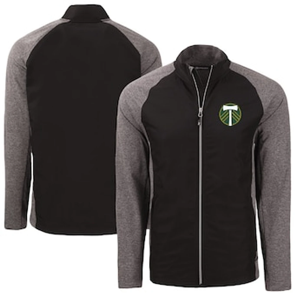 Men's Cutter & Buck Heather Black Portland Timbers Adapt Eco Knit Hybrid Recycled Full-Zip Jacket