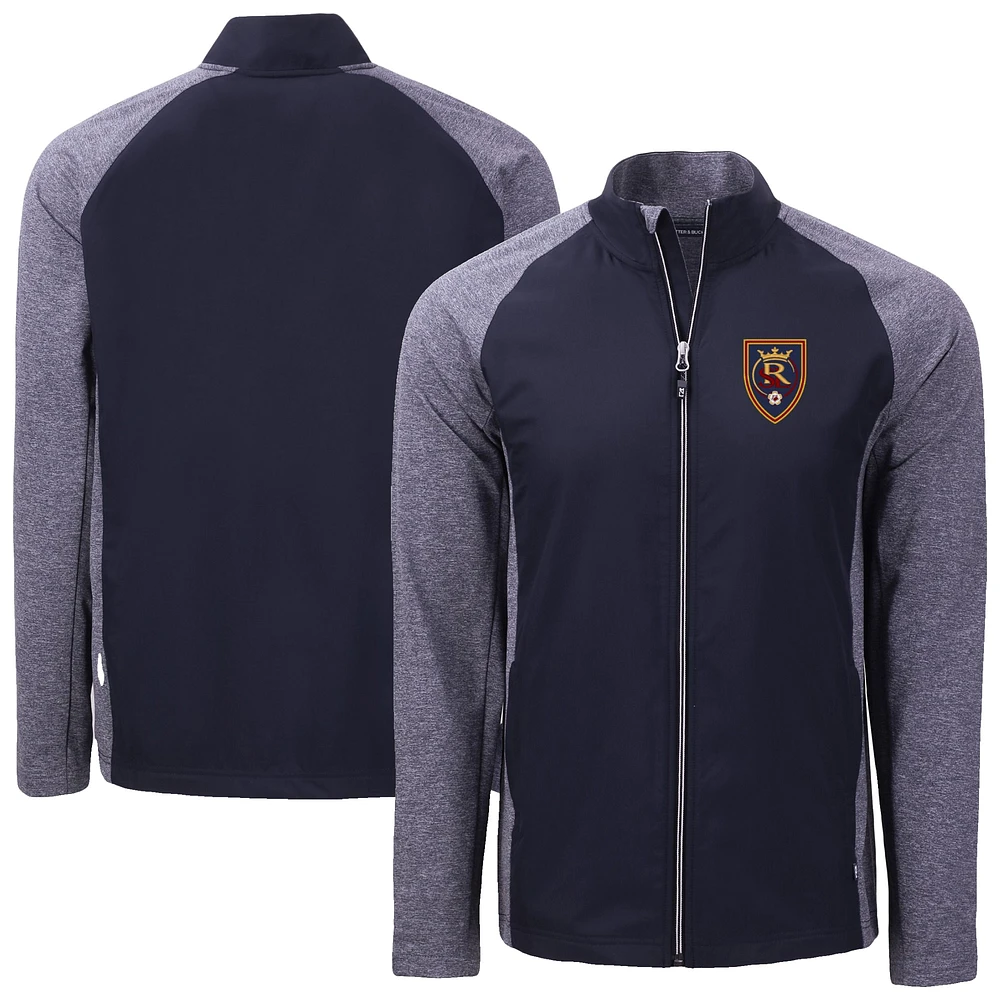 Men's Cutter & Buck Heather Navy Real Salt Lake Adapt Eco Knit Hybrid Recycled Full-Zip Jacket