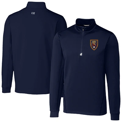 Men's Cutter & Buck Navy Real Salt Lake Traverse Stretch Eco Quarter-Zip Pullover Top