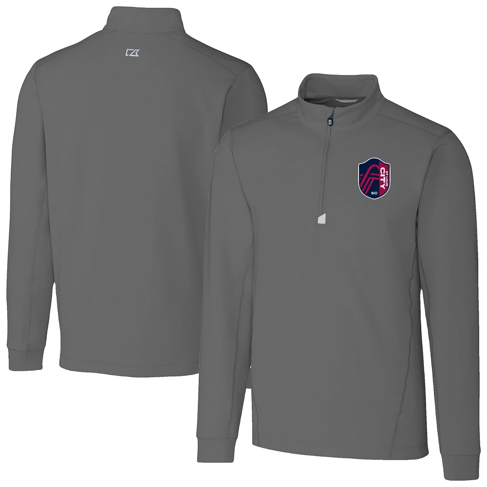 Men's Cutter & Buck Gray St. Louis City SC Traverse Stretch Eco Quarter-Zip Pullover Top