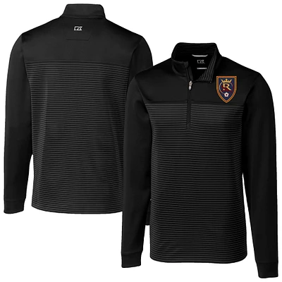 Men's Cutter & Buck Black Real Salt Lake Big Tall Traverse Stretch Eco Stripe Quarter-Zip Pullover