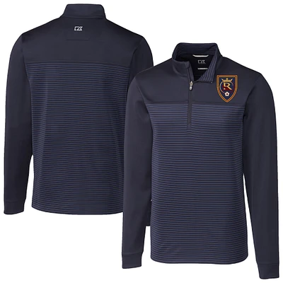 Men's Cutter & Buck Navy Real Salt Lake Big Tall Traverse Stretch Eco Stripe Quarter-Zip Pullover