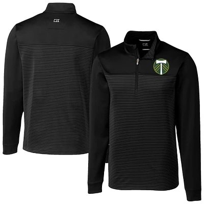 Men's Cutter & Buck Black Portland Timbers Big Tall Traverse Stretch Eco Stripe Quarter-Zip Pullover