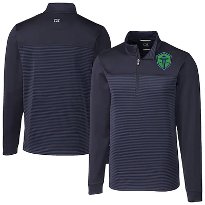 Men's Cutter & Buck Navy Seattle Sounders FC Big Tall Traverse Stretch Eco Stripe Quarter-Zip Pullover
